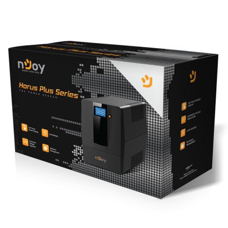 UPS nJoy Horus Plus 1000, 1000VA600W, Afisaj LCD cu ecran tactil, 4 Prize Schuko cu Protectie, Repor